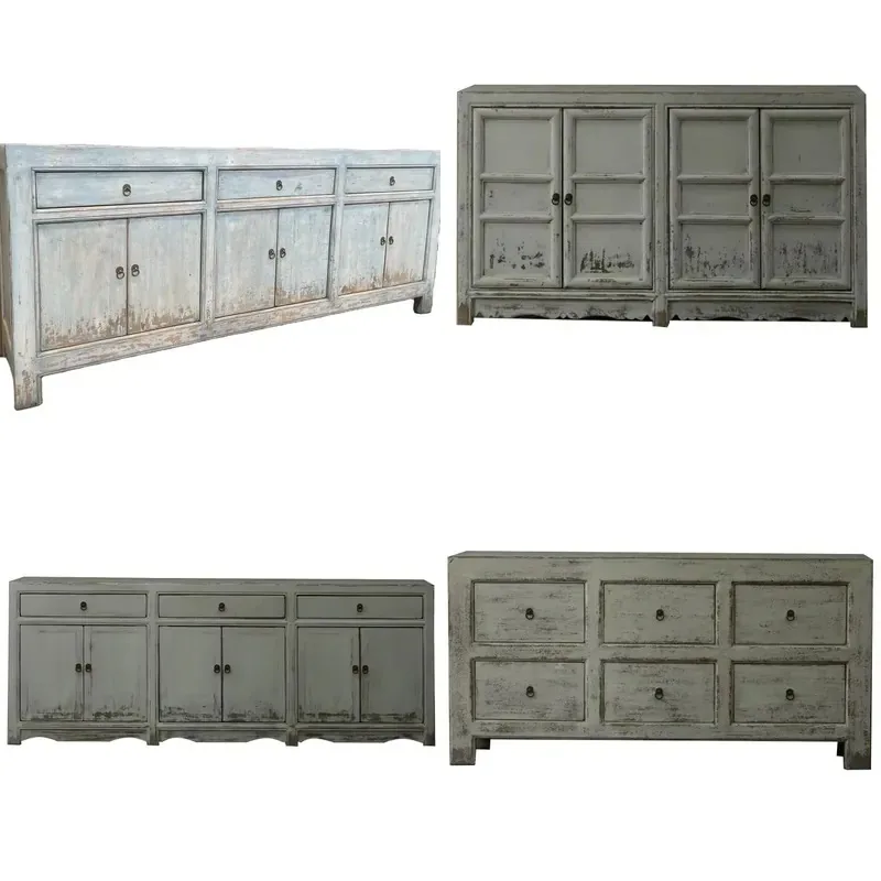 Antique furniture factory reclaimed wood rustic shabby chic white painted living room sideboard