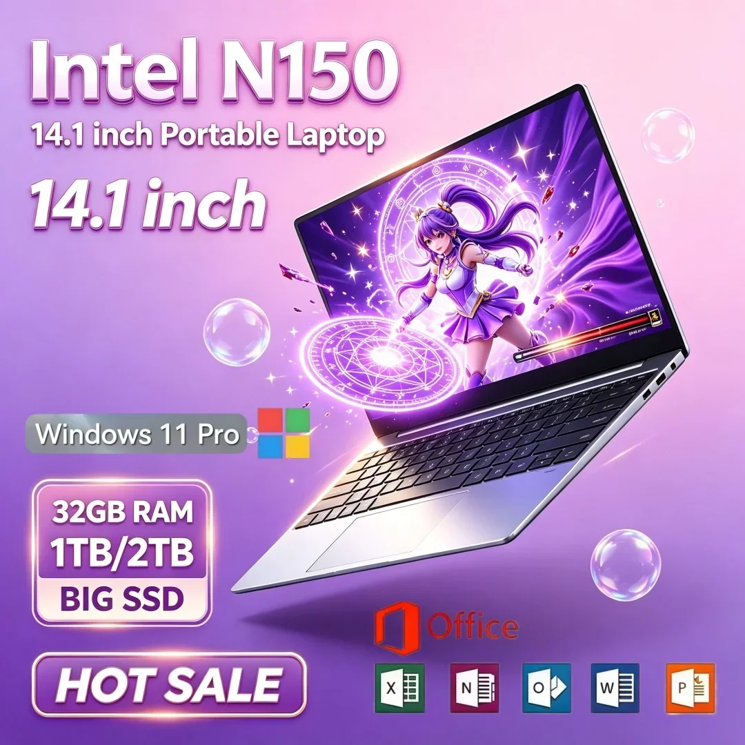 Laptop Premium Ultra-thin 2026 Intel N150 14.1 Inch Portable Laptop 16GB/32GB RAM Windows11 1/2TB Large SSD