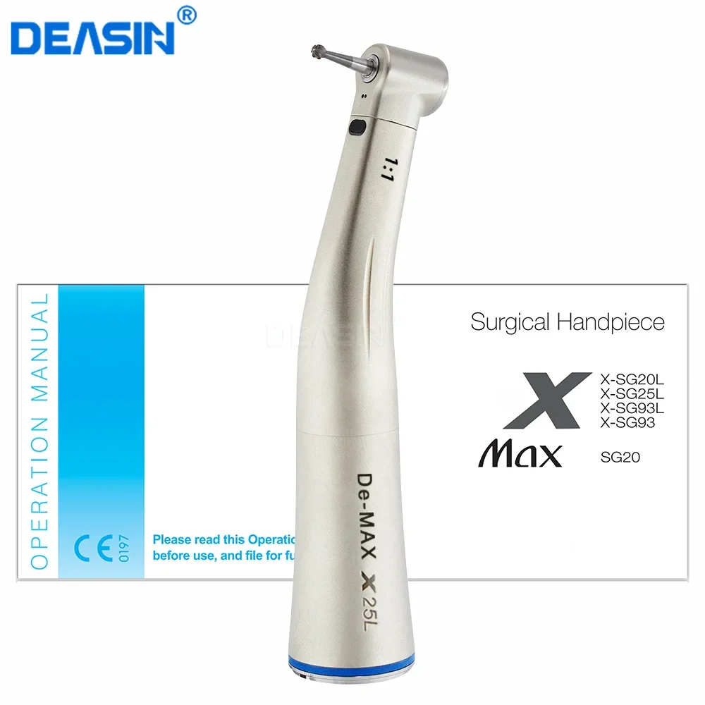 Dental Low Speed Handpiece Contra Angle Blue Ring X25 X25L 1:1 Internal Water Spray Fiber Optical Handle