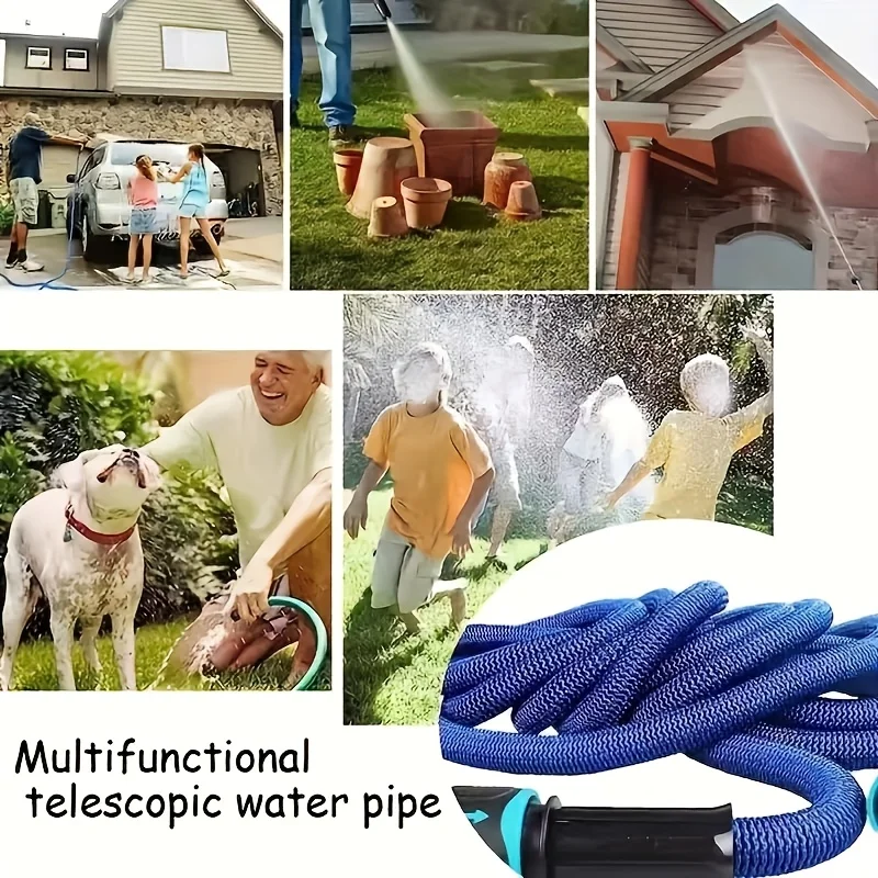 75ft Retractable Rubber Garden Hose - with High Pressure Nozzle, Multi-Threaded Connector, Retractable Rubber Garden Hose for Outdoor Cleaning