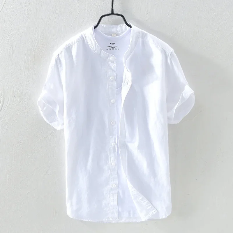 Short-sleeved shirt 100% linen cool breathable comfortable healthy material gradient blue Hawaiian beach men's cardigan shirt image 6