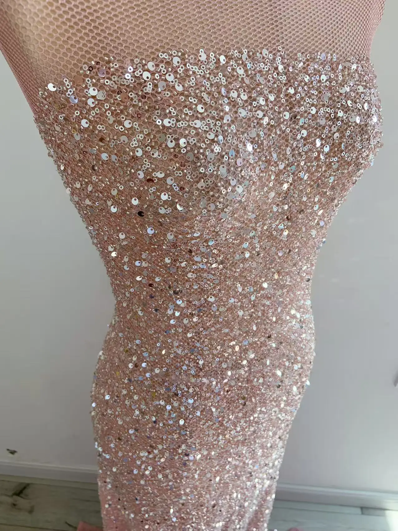 1 Yard Pink Sequins Beaded Tulle Lace Fabric for Evening Party Skirt,Off White Ball Gown,Dance Costume,Wedding Dress
