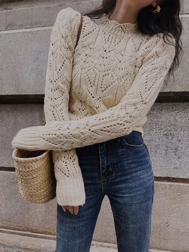 Hollow Out Sweater Women Simple Fashion Pullover Euro-America Style Undershirts Office Lady Simple Autumn Spring