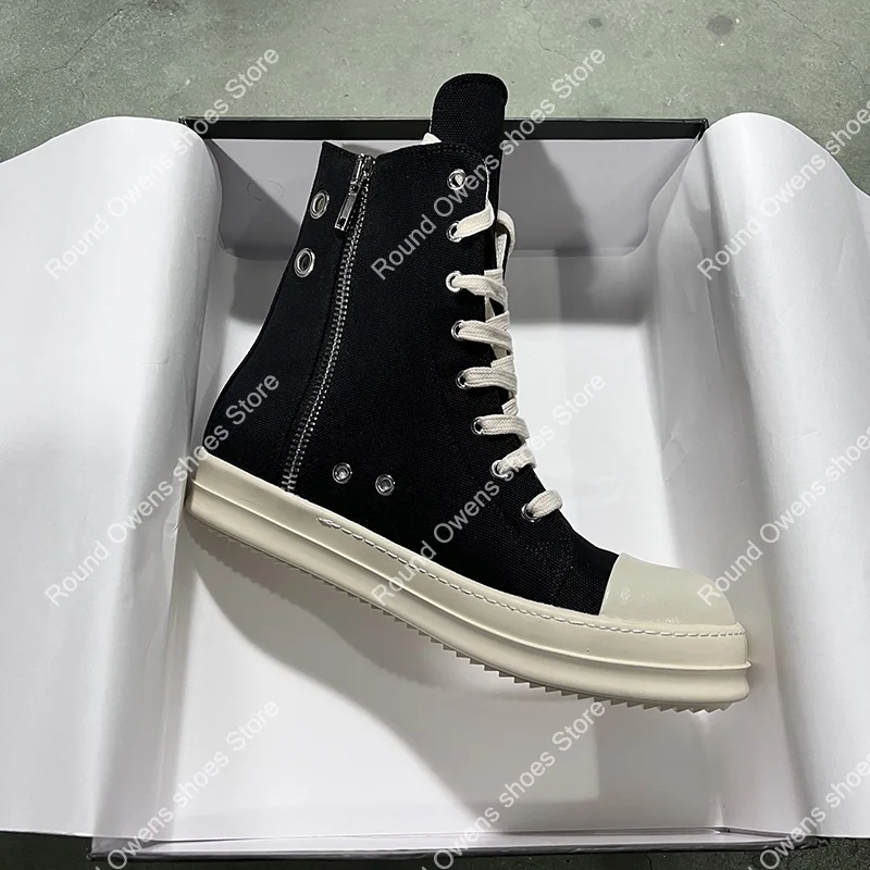 Brand Men Shoe Casual High Top Women Quality Black Ankle Boot Fashion Zip Metal Thick-sole Canvas Flat Street Ro Luxury Sneakers