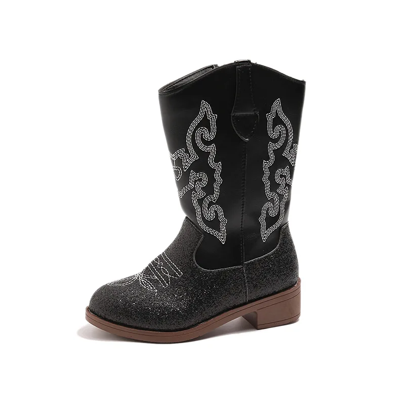 

Princess Booties for Girls Fleece Lined Knight Embroidered Warm Long Boots Children Fashion Footwear Winter Season TPR Sole