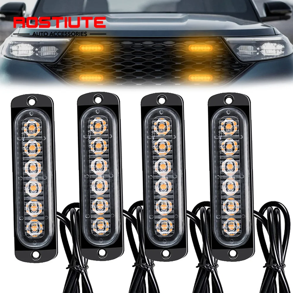 

4PCS 12-24V Car LED Warning Strobe Light Led Emergency Flash Beacon Automotivo Grille Stroboscopes Lamp for Truck Motorcycle ATV