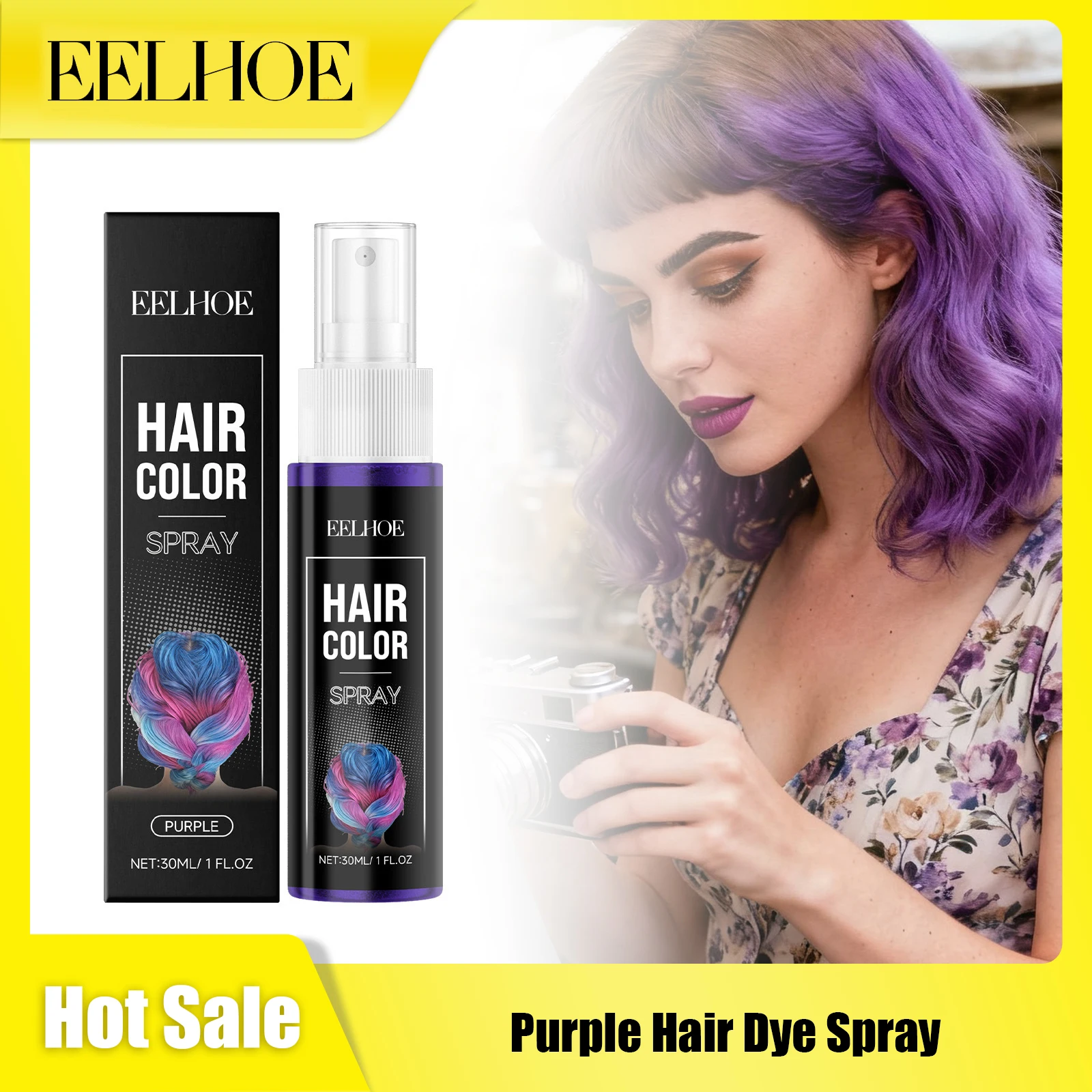 

EELHOE Фиолетовый временный спрей-краска для волос, одноразовый консилер, смываемый, устраняет пушистость, улучшает качество волос