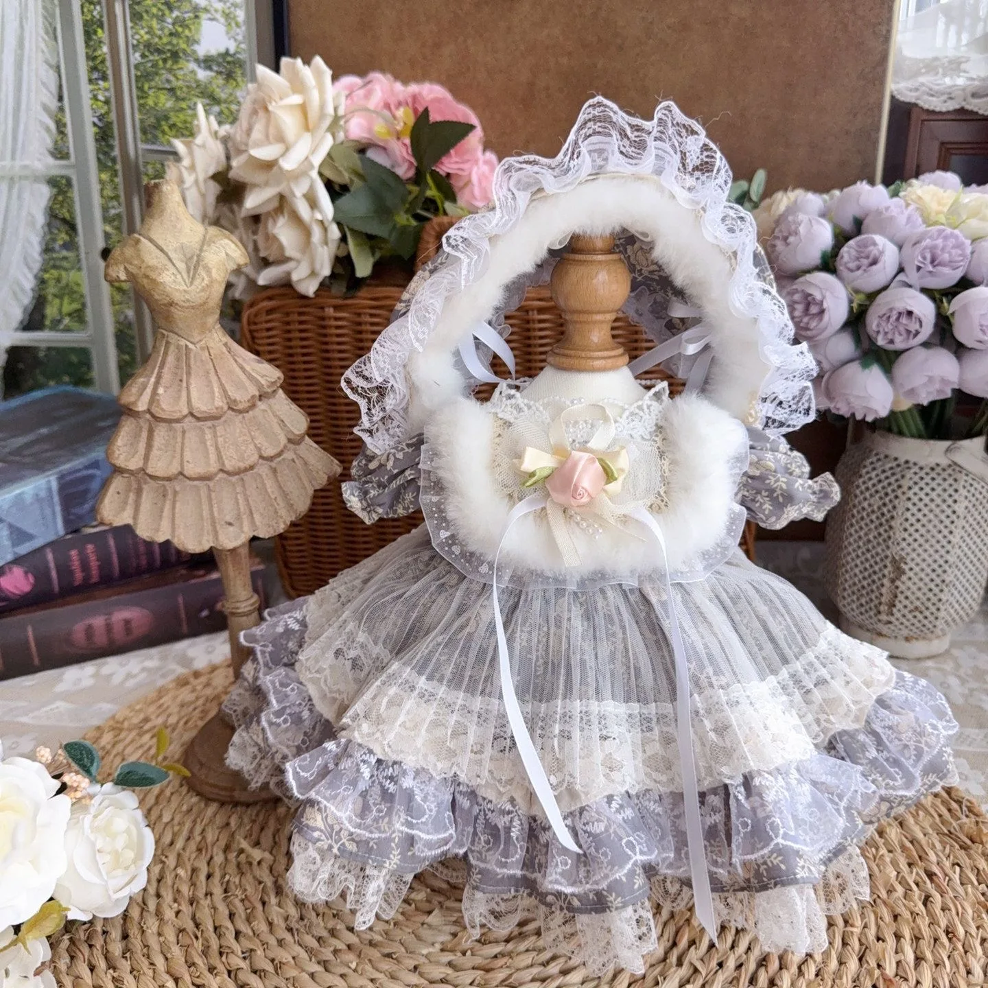 ملابس دمى قطنية 20 سم و40 سم و10 سم، ملابس دمى معاد تصنيعها 50-55 سم، فستان دمية بنفسجي مع شحن مجاني