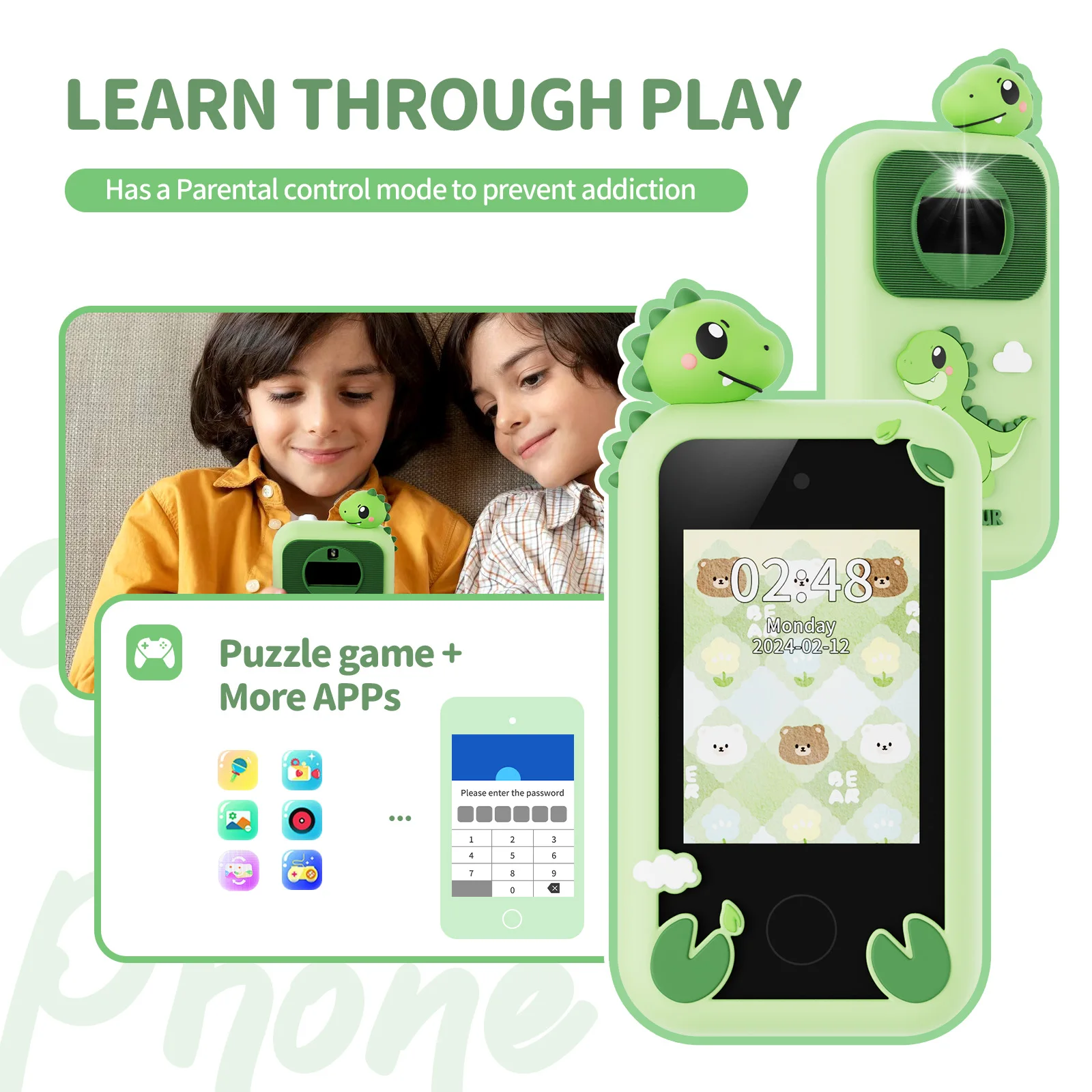 INOCTI enfants téléphone intelligent jouet enfant en bas âge Mobile éducatif apprentissage double caméra lecteur de musique jouets pour cadeaux d'anniversaire de noël