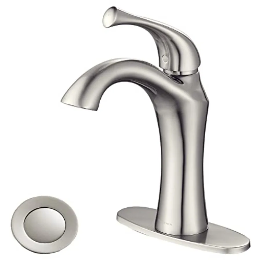 

Single Handle Bathroom Sink Faucet, 1 or 3 Hole Vanity Faucets with Pop-up Drain and Deck Plate, Modern Design Basin/Vanity Fau