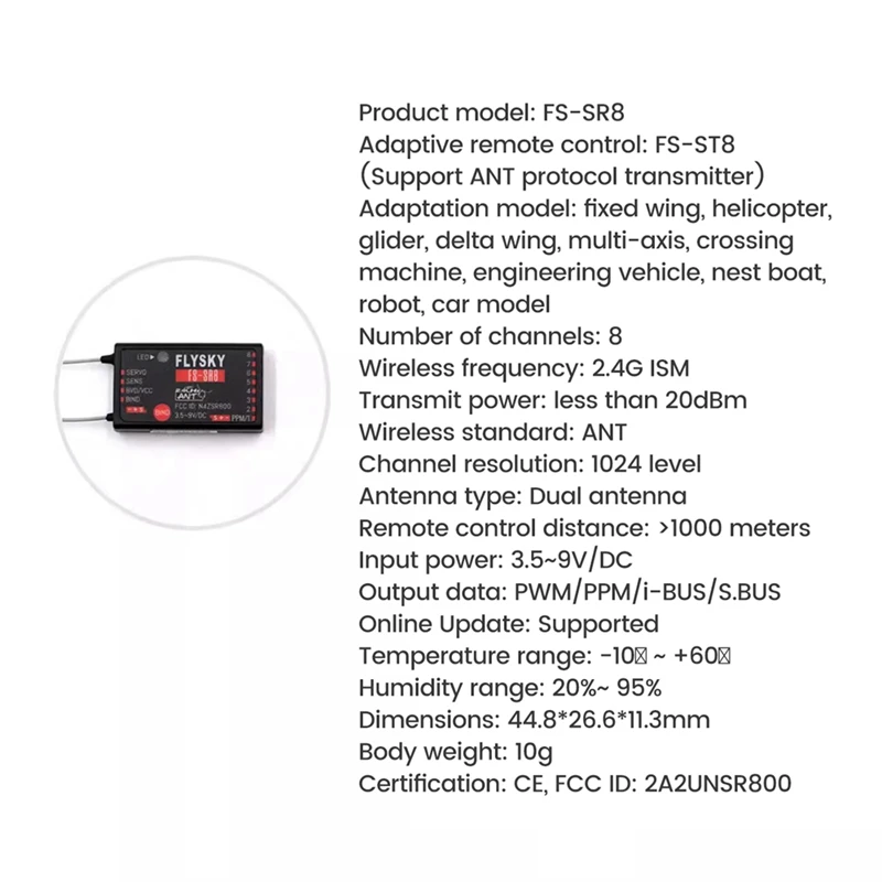 Flysky FS-SR8 2.4Ghz ANT 8-Channel Mini Receiver Dual Diversity Receiver