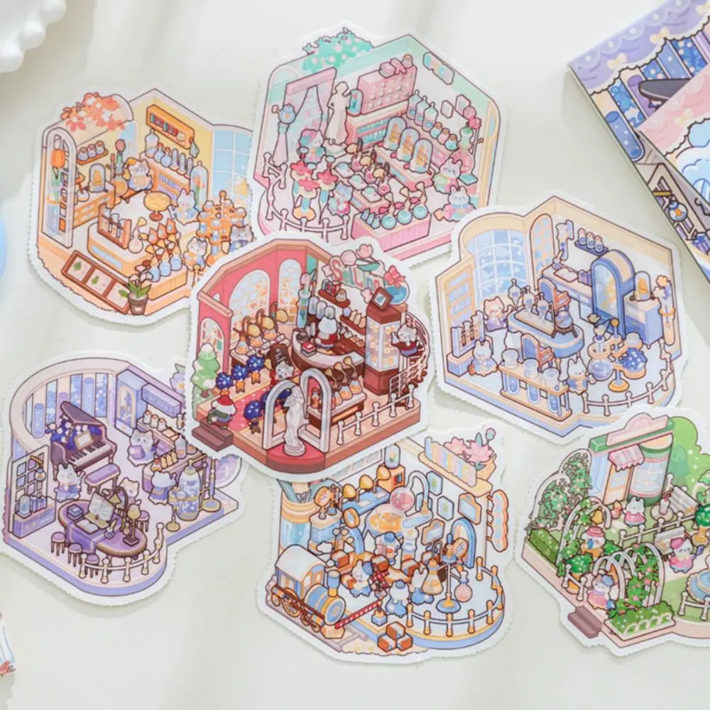 Creative Zoo Adventure Series Miniature Scene Sticker PET DIY Landscape Sticker Book Cartoon Gift Cabin Scene Sticker