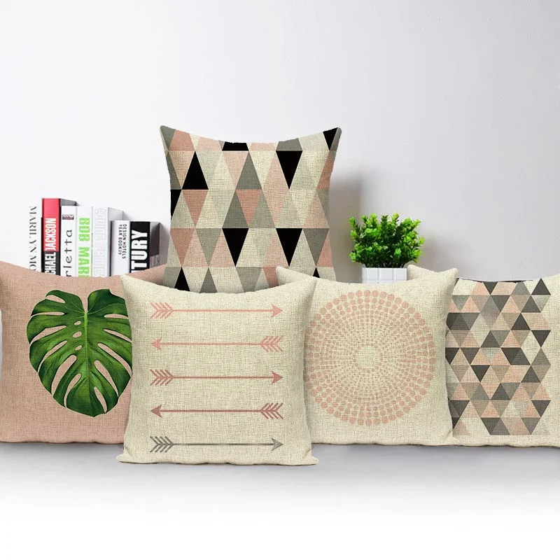 Retro Geometry Cushion Cover Throw Pillow Polyester Car Sofa Bed Home Decor Geometry Triangles Arrows Printed Pillow Case