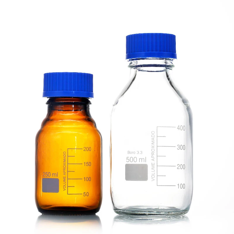 Blue cap reagent bottle transparent/brown screw top graduated glass sampling bottle laboratory reagent bottle