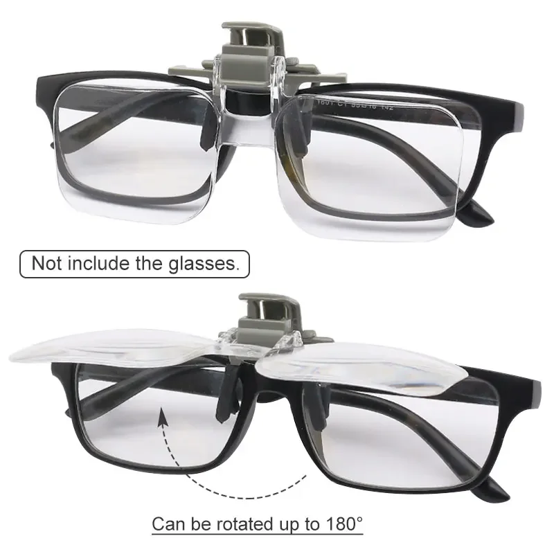 2X Eye Glasses Magnifier with Clip Third Hand Lighted Magnifying Glass Loupe f Needlework Crafts Reading Stamps Low Vision Aids