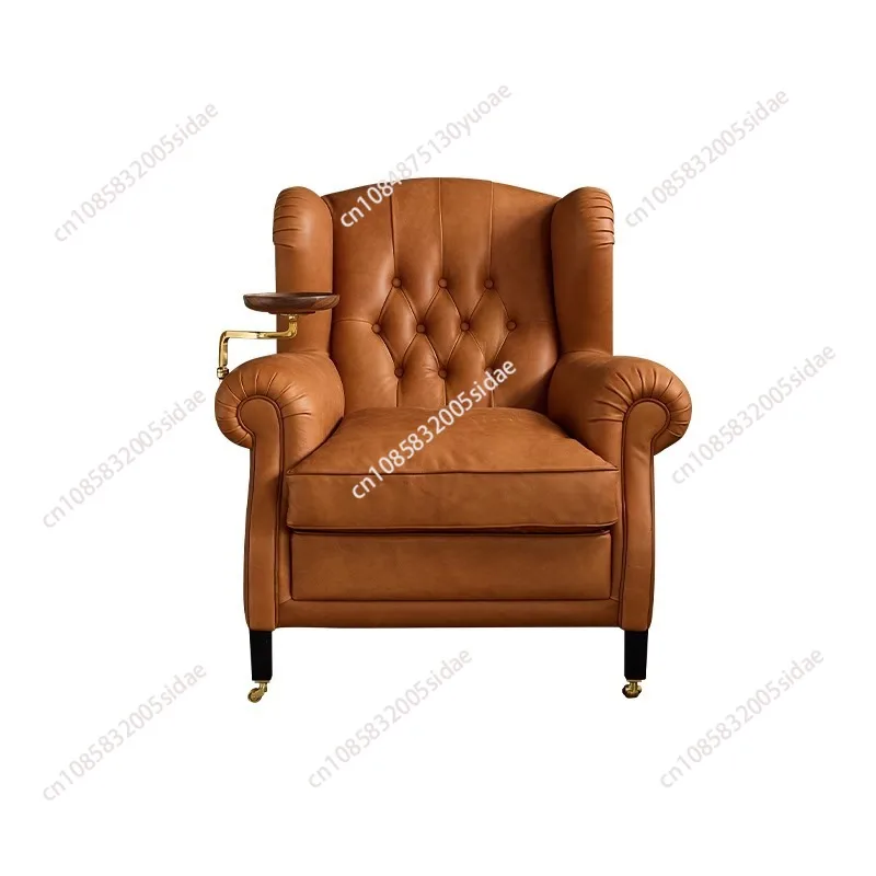 Vintage 1919 Cigar Chair Genuine Leather American Style Tiger Chair Godfather Chair Single Sofa Cigar Bar Oil Wax Leather