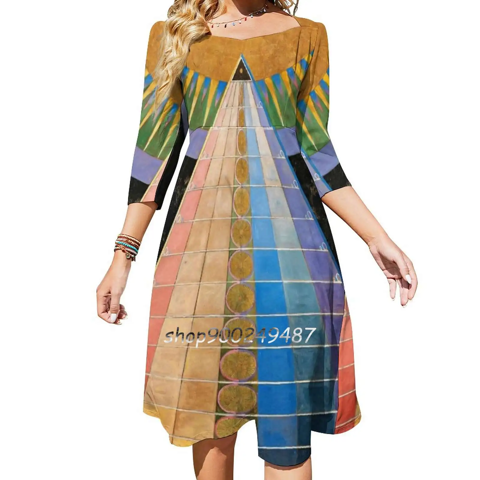 Altarpiece , Group X , No.1 By Hilma Af Klint Square Neck Dress Cute Loose Print Dresses Elegant Beach Party Dress Hilma Af