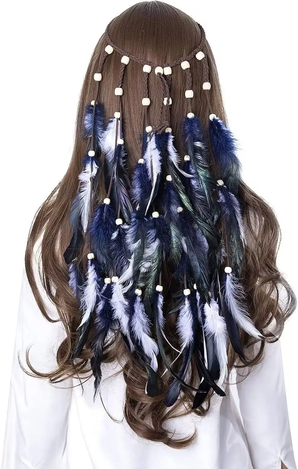 Bohemian long handmade two tone feather headband shooting accessories headband feather headband for women