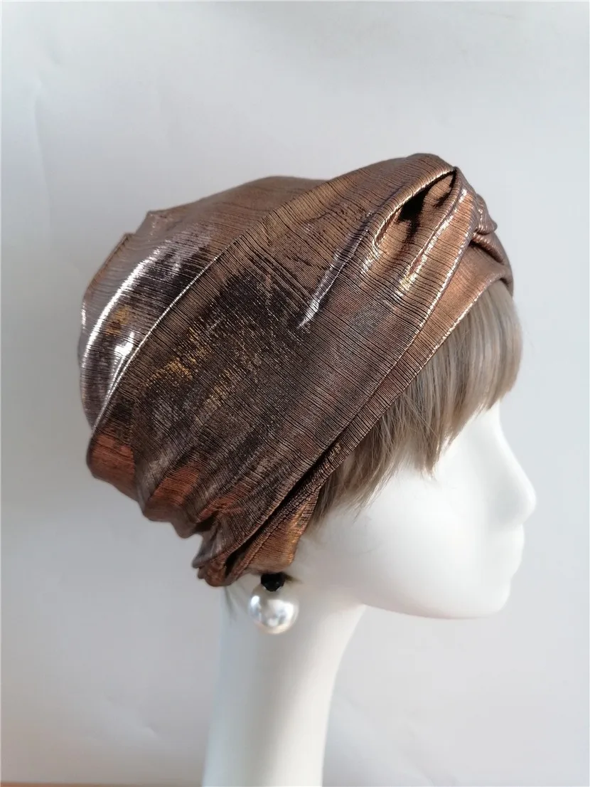 Metallic Bronze Womens Hats Girls Bonnet Bohemia Caps Vintage Headpiece Medieval Maid Hat Beanie