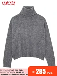 Tangada 2023 Winter Women Gray Oversized Turtleneck Sweaters Long Sleeve Female Jumper 3H239