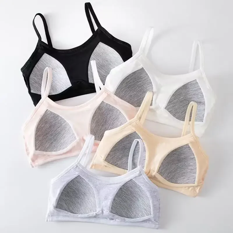 Wireless Girls Training Bra Nylon T Back Girls Sports Brassiere Pentagonal Fixed Cotton Pad Soft Bars for Girls Adolescence