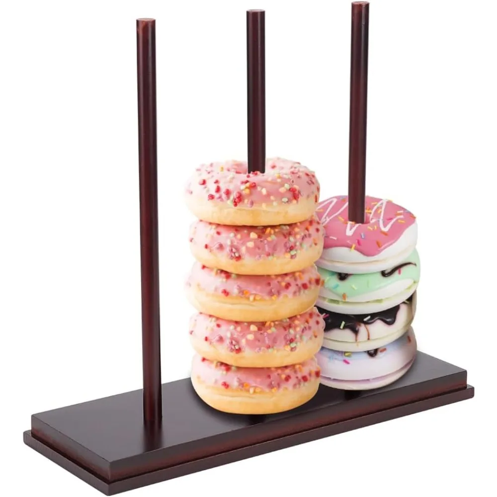 Wood Donut Stand Dark Red Detachable Donut Display Holder Rectangle Stand for Dessert Table Bagel Holder Stand