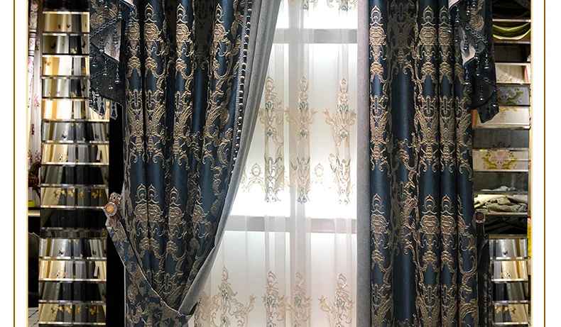 Benutzerdefinierte Größe!! High-End-Luxus-atmosphärisch bestickte klassische Vorhänge im europäischen Stil für Wohnzimmer, Esszimmer, Schlafzimmer, Dekor, Fenster – Detail 6