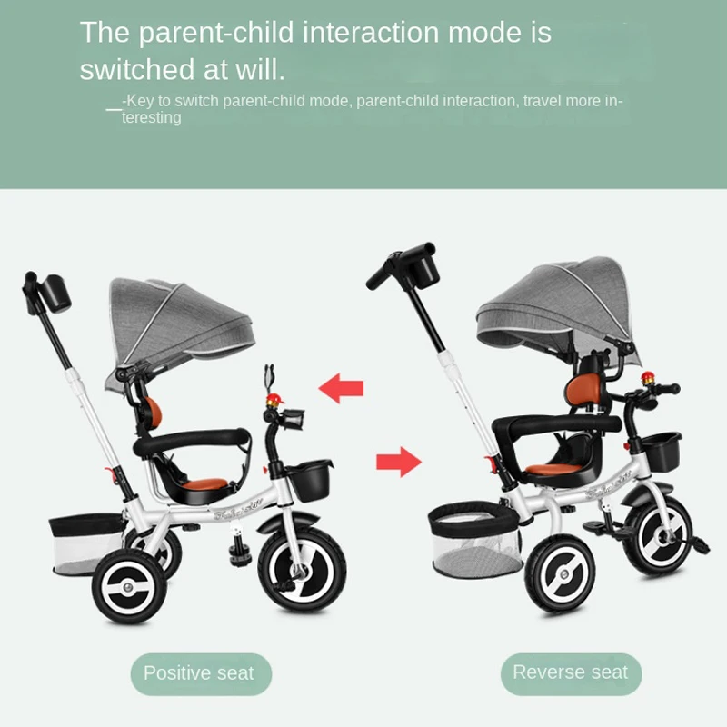 New Tricycle Baby Strollers 1-4 Years Old Children can Sit and Ride Tricycle Lightweight Two-way Multi-mode Child Stroller