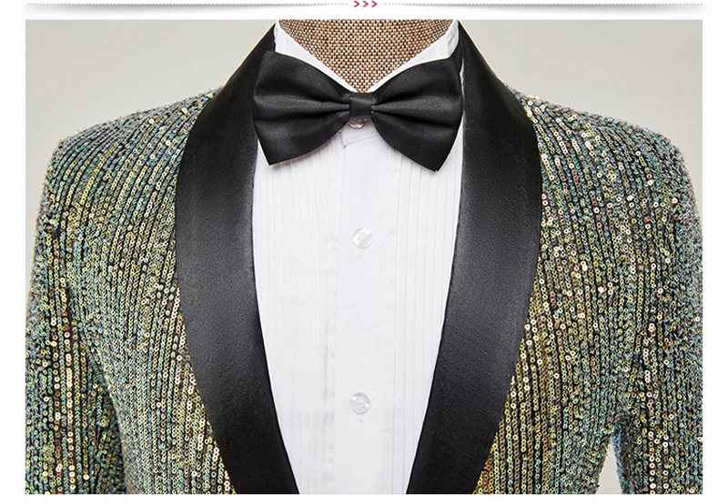 Mens Striped Sequin Sparkling Suit Jacket Blazer Shawl Lapel One Button Dress Blazers Men Stage Party Prom Wedding Tuxedo Cotume