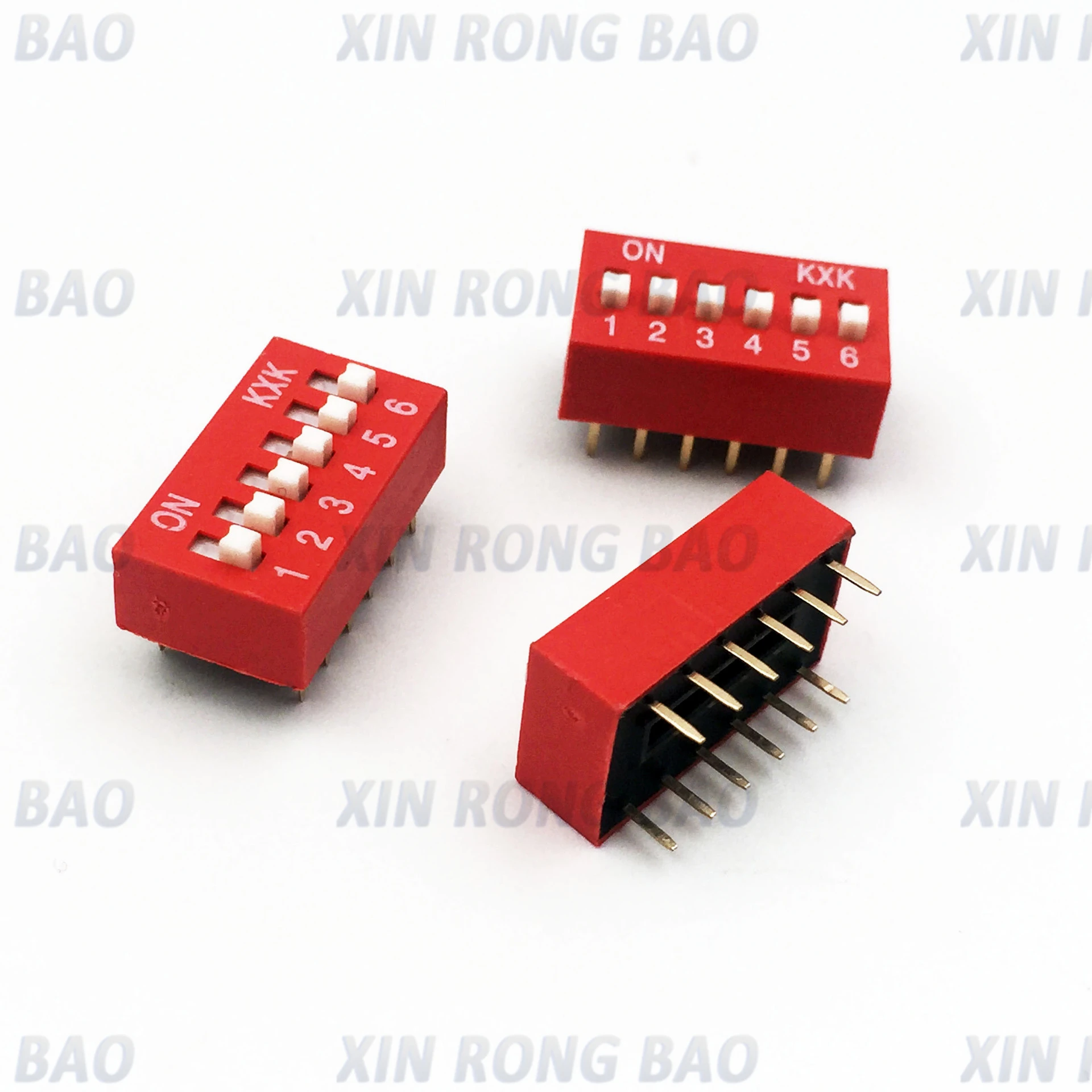 2-5pcs Red Direct dial code switch DIP switch DS-1P/2P/3P/4P/5P/6P/7P/8P/9P/10P/12P 2.54MM Coding switch DS pitch Side Pin=2.54m
