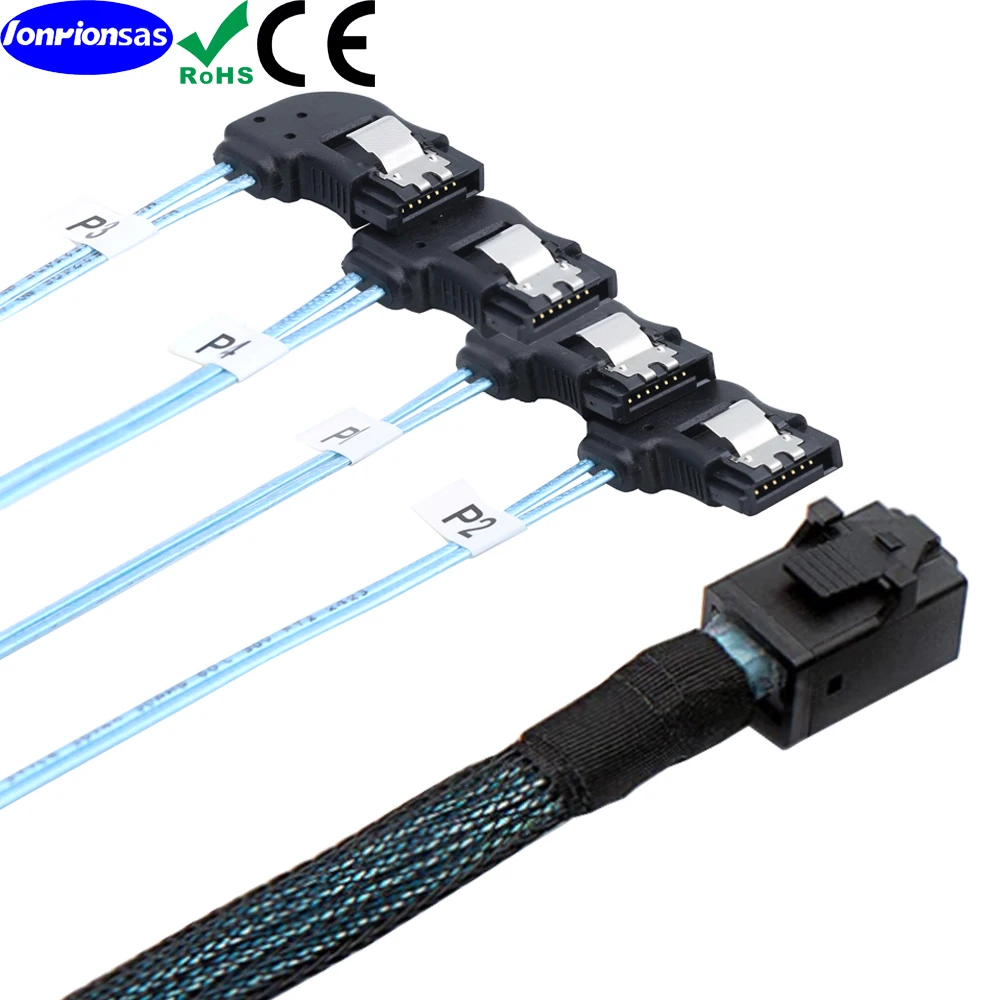 LONRIONSAS#Mini SAS Breakout HD SFF 8643 36PIN to 4X SATA 7P female right angle Cable