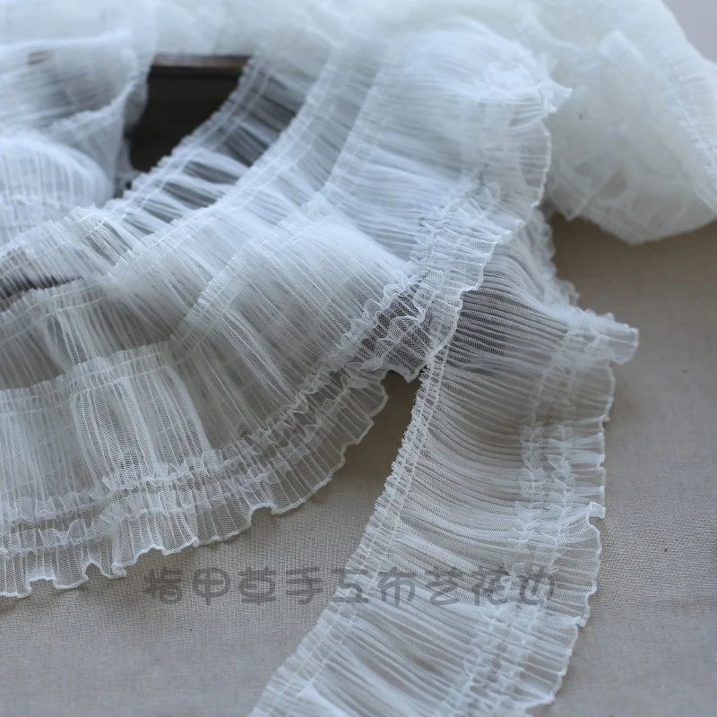 10CM Wide White Tulle Mesh Pleated Lace Fabric Frilled Ribbon Needlework Ruffle Trim Lolita Dress Curtains DIY Splicing Material