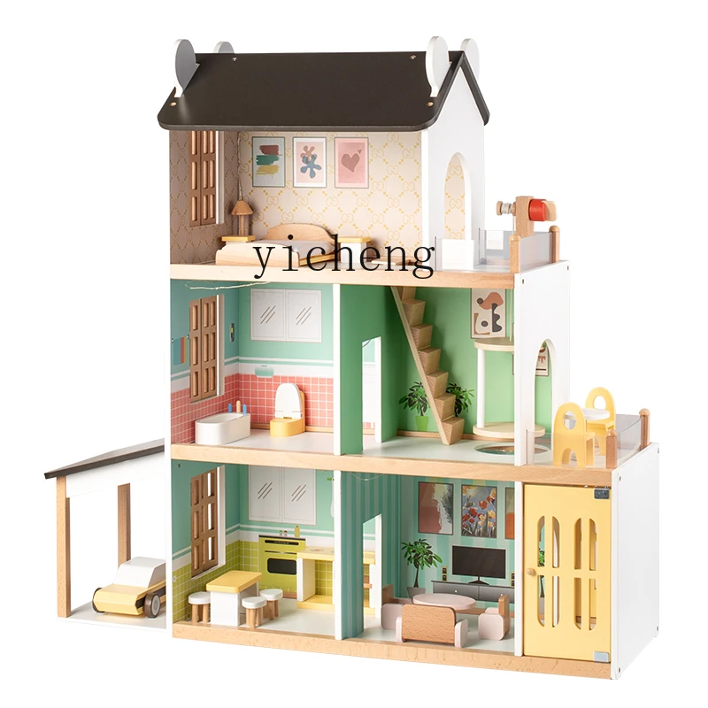 XL Children Play House Luminous Doll Villa Room Simulation Toy House Boys and Girls Wooden