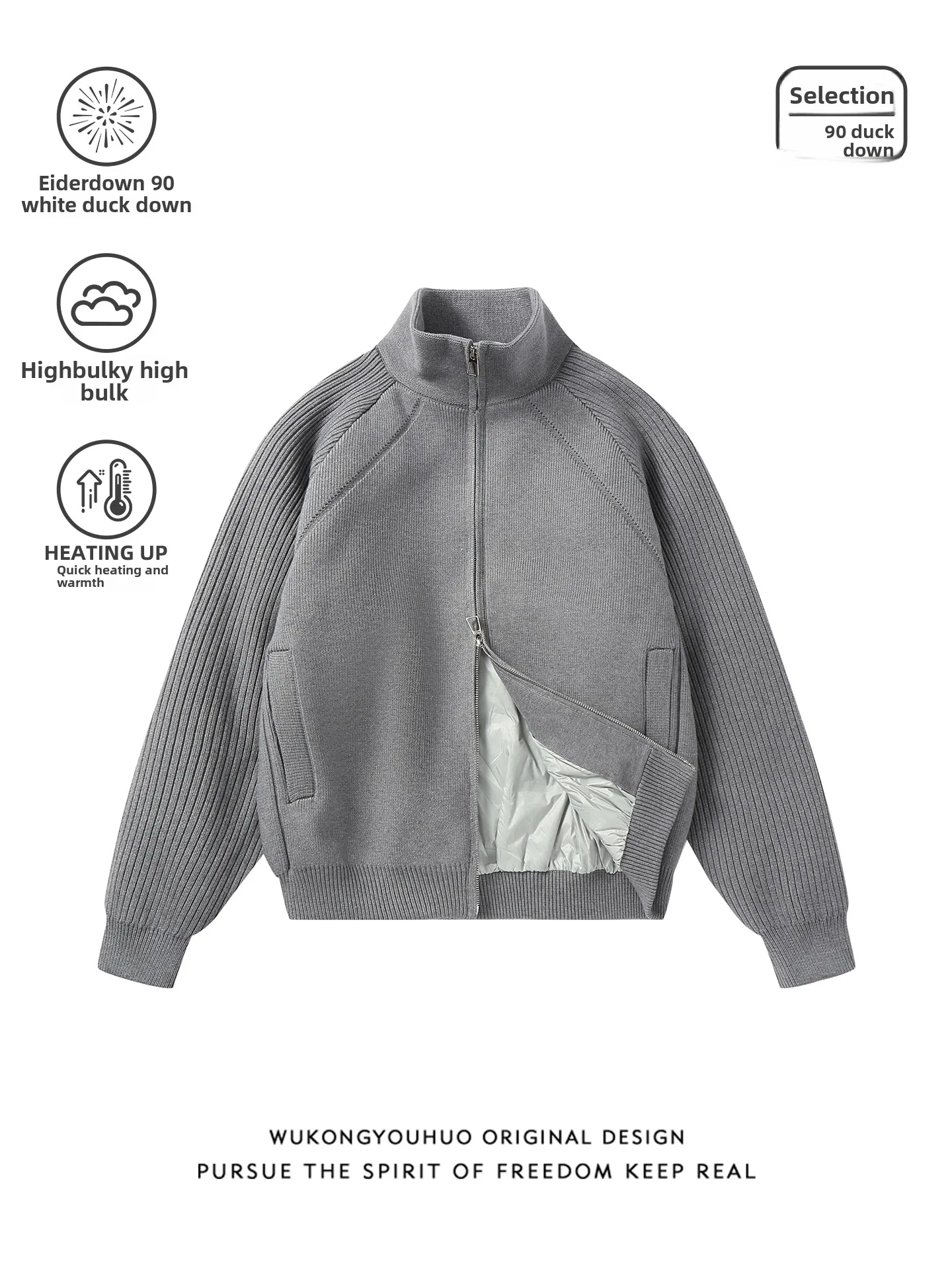 

Теплая зимняя куртка на двойной молнии с наполнителем из 90% пуха, вязаная, для пар, молодежная, модная, свободного кроя, в американском стиле