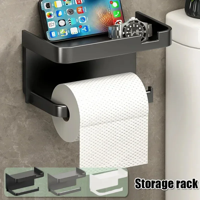 Plastic Toilet Paper Holder Bathroom Wall Mount WC Paper Phone Storage Holder Shelf No Punching Towel Roll Shelf Accessories