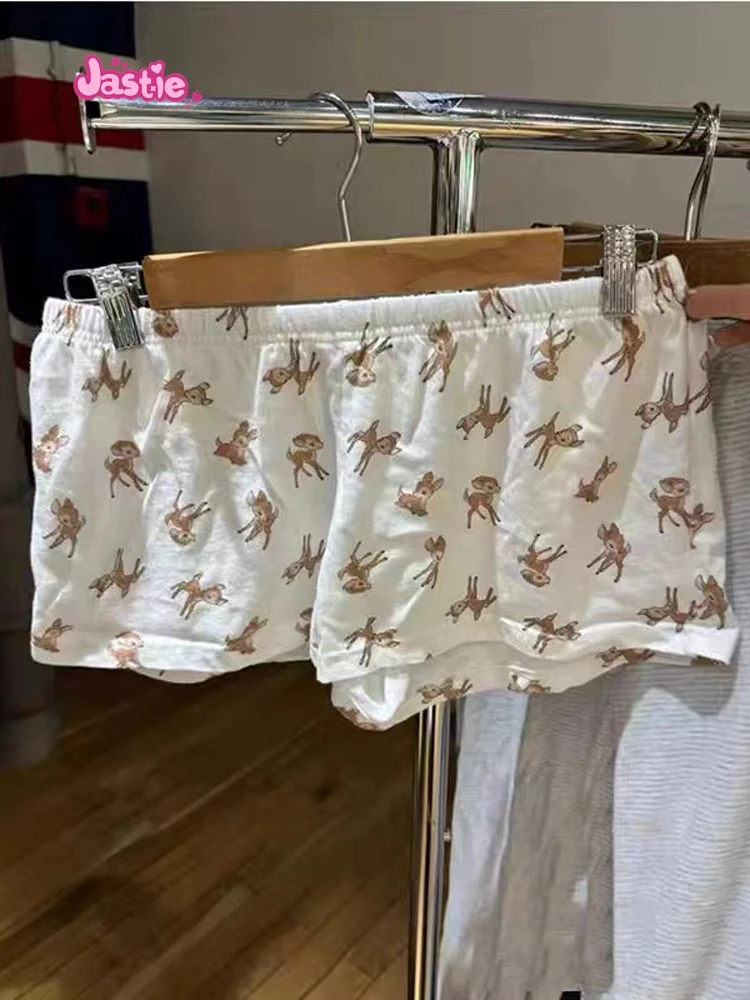Deer Print Cute Three Button Home Sports Shorts Elastic Waist Chic Women Summer Shorts Fashion Casual Sleepwear Trouser Y2K 2024