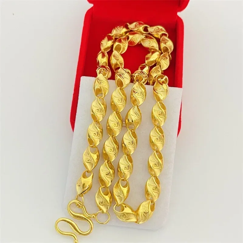 Luxury and domineering 9999 24K real gold jewelry phoenix pattern wheat necklace fashion men and women wear gold cha
