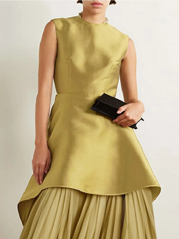 فساتين سهرة أنيقة للنساء من Missuoo برقبة دائرية بدون أكمام مطوي فستان ماكسي 2025 فساتين الحفلات الصيفية للسيدات #2