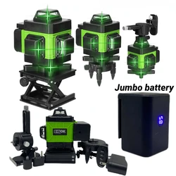 New Upgrade Jumbo battery Nivel láser 4D de 16 líneas, autonivelante de línea verde, 360, Horizontal y Vertical, superpotente