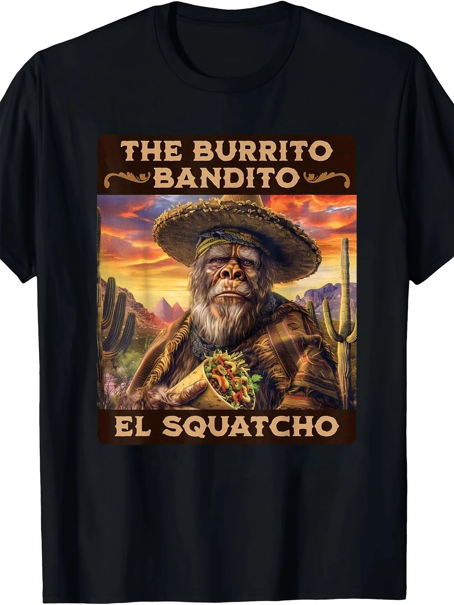 Outdoor Adventure Men's'The Burrito Bandito' Bigfoot Graphic T-Shirt - 100% Cotton, Casual Loose Fit, Saint Patrick's Day, Easter Gift