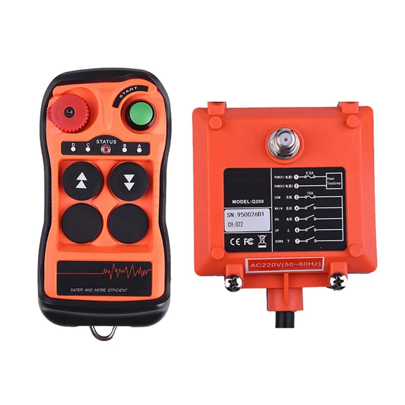 QWE-Q200 Telecomando industriale a 2 pulsanti impermeabile IP65, controller wireless per gru a ponte industriale AC-DC 12-24V