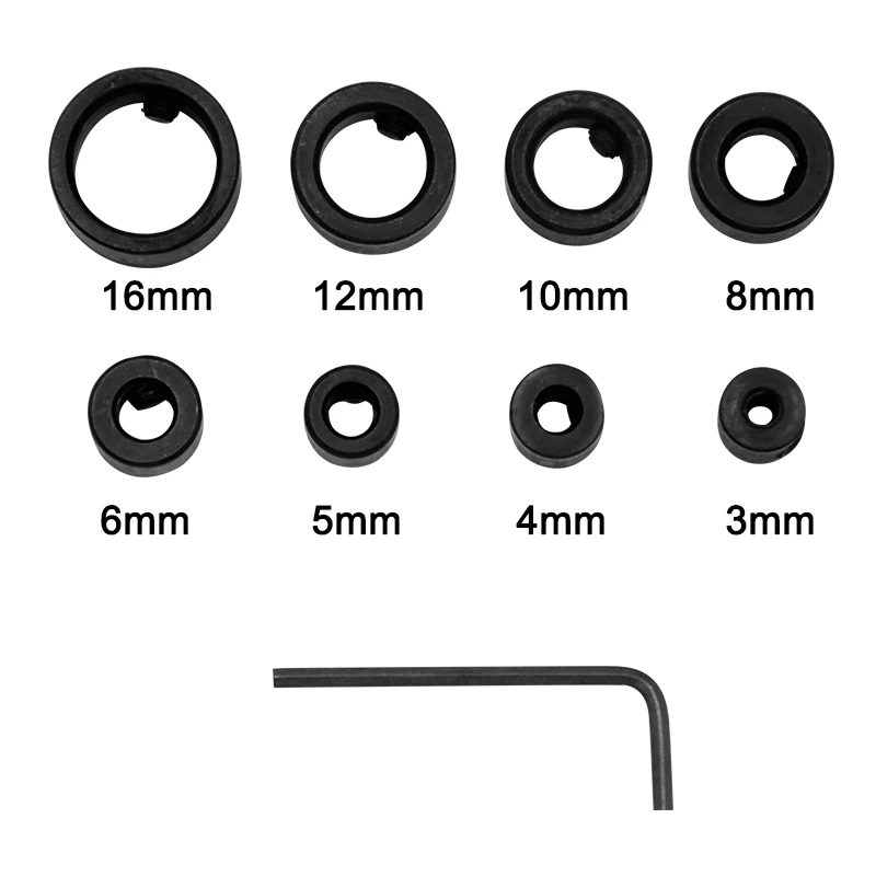 8pc drill bit limit ring 3-16mm Setting circles woodworking screw clamp drill bit adjusting tool with small wrench set