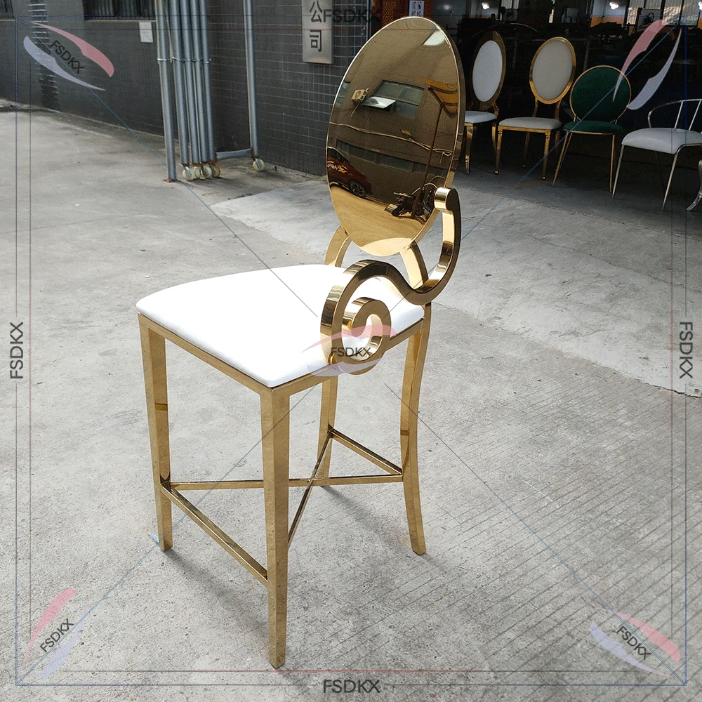 Moderne Topkwaliteit Kruk Bar Gouden Ronde Rugstoelen Metalen Frame Barkruk Party Event Hotel