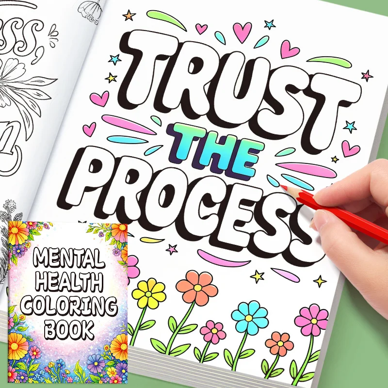 Psychological Health Coloring Book, Creative Decompression Graffiti Art Book, 32 Motivational Words, Inspirational Art Book