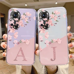 Cute Letter Case For Honor 50 90 400 Lite Pro Coque Huawei P20 Pro Cover Soft Flower Alphabet Transparent Phone Clear Silicone
