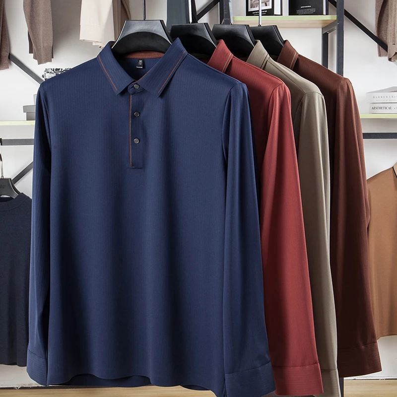 

High Quality Long Sleeves Men's Polo Shirt Spring Autumn Fashion Flip Collar Korean Design Hot Selling Breathable Casual T-shirt