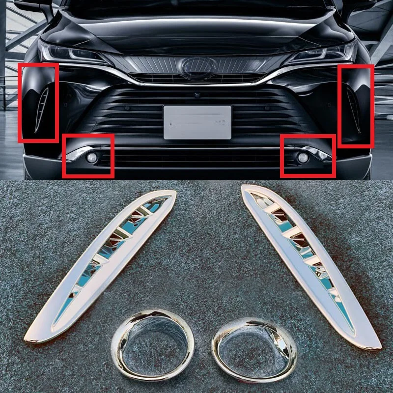 For Toyota Harrier Venza 2020 2021 ABS Chrome Car Front Fog Lights Cover Frame Trim Front Fender Side Air Vent Cover Trim 4pcs