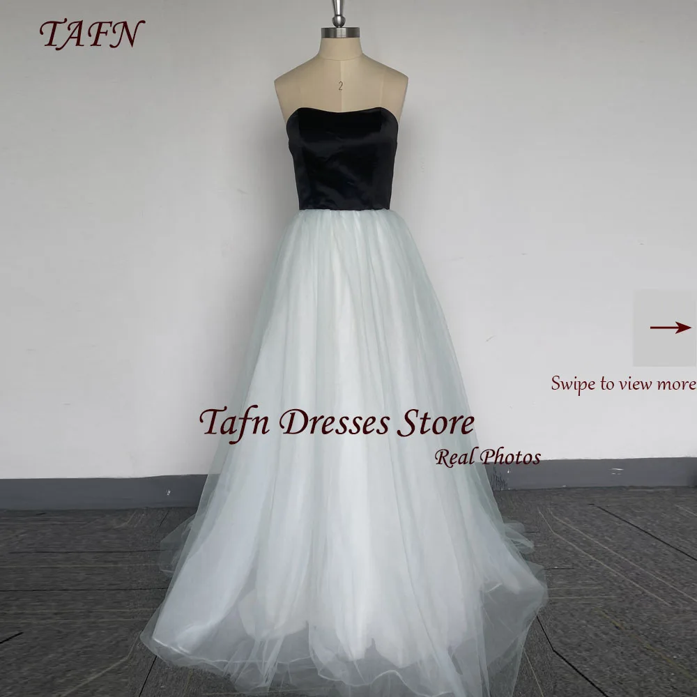 

TAFN Real Photos Simple Contrast Color Dresses Strapless A-line Korea Wedding Dresses Custom Made Floor-Length Reception Dress