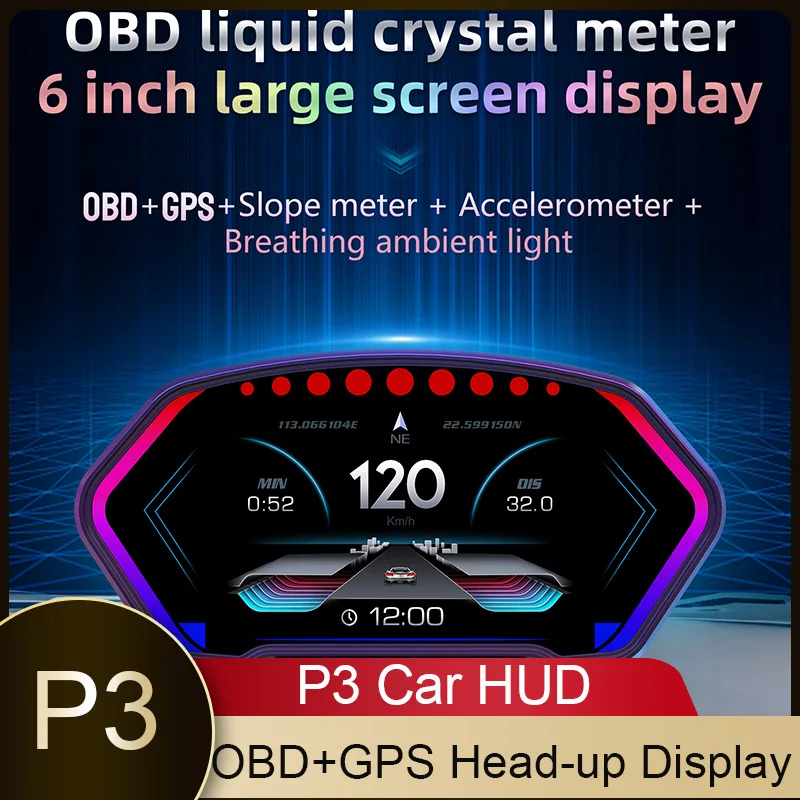 

HD P3 Head Up Display 36 Function OBD+GPS Dual System HUD Auto Slope Meter Accelerometer Breathing Ambient Light Accessories Car