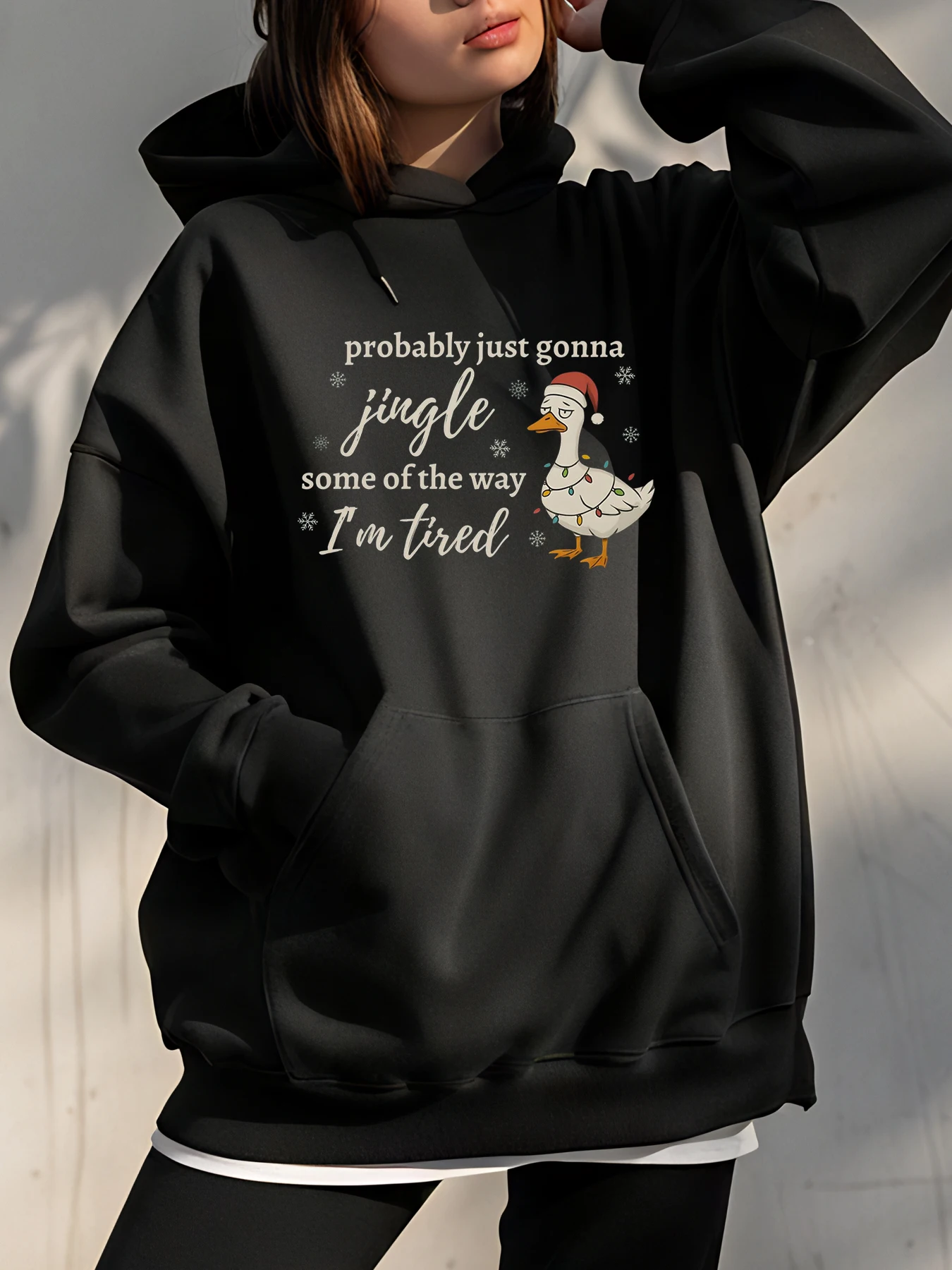 

Толстовка с рождественской уткой и забавной цитатой и деталями снежинки для повседневной зимней одежды